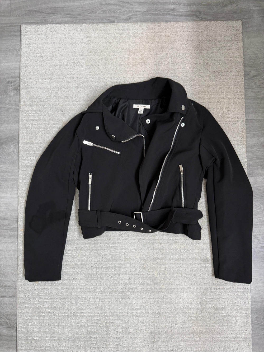 miami Black Moto Belted Leather Jacket